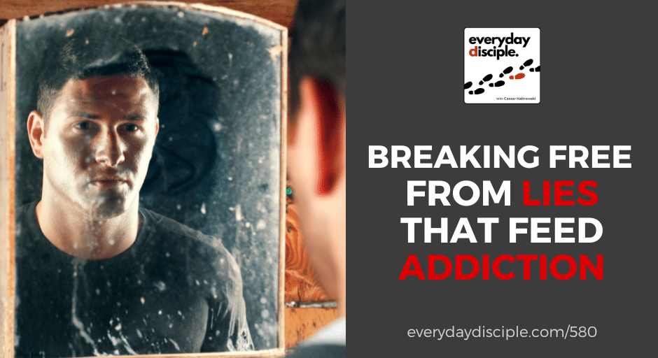 A reflective mirror image shows a man confronting himself, representing personal struggle and transformation.