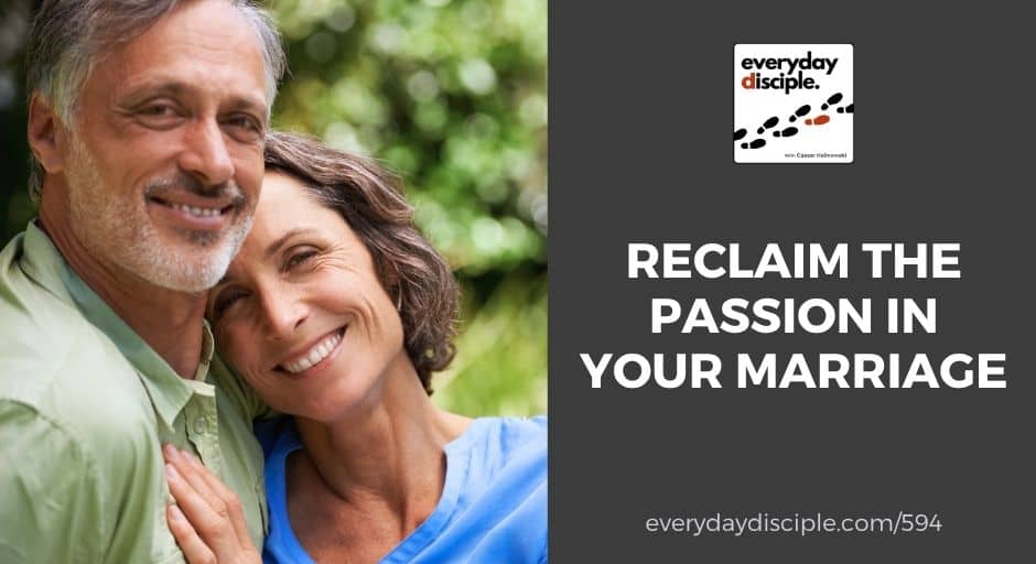 A content couple embracing with gentle smiles, representing rekindled love and connection in marriage.