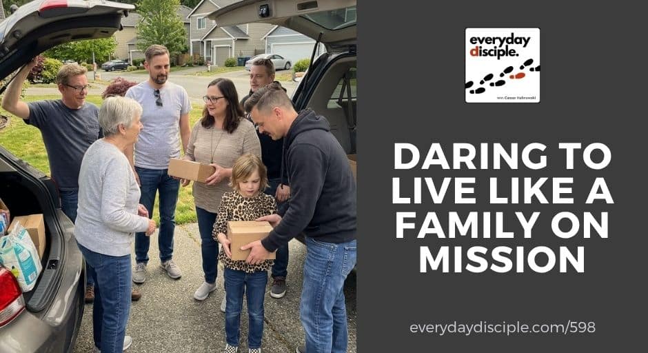 Group of neighbors and family members unloading boxes from cars together, illustrating community, service, and mission-focused living.